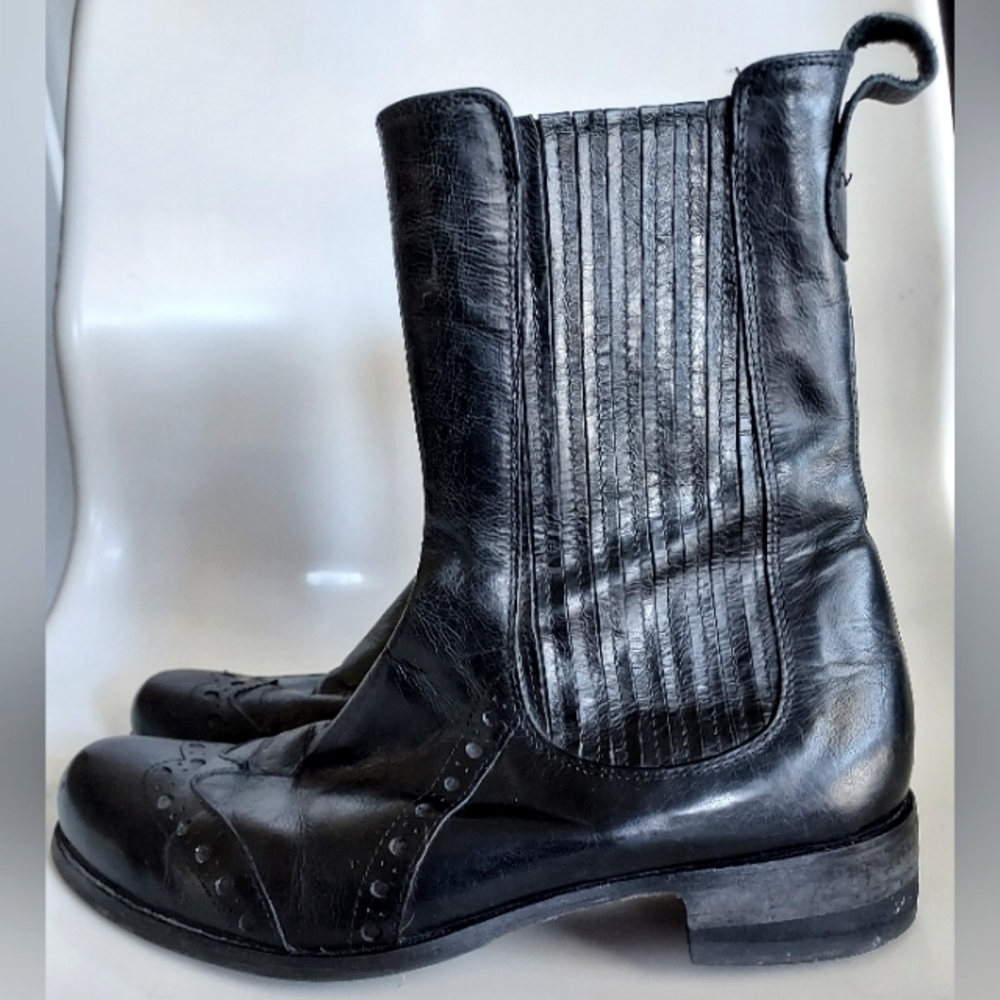 Made In Italy Brogue Wingtip Black Leather Chelsea Boots 39 Womens 9